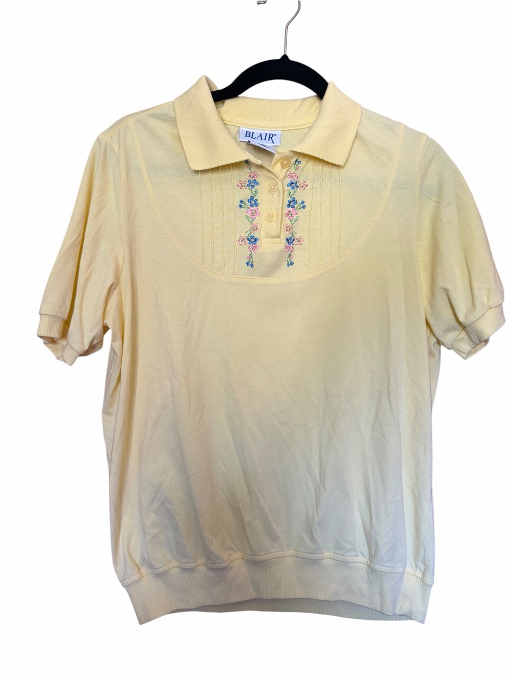 VTG Grandmacore Butter Yellow Short Sleeve Embroidered Polo Top - Picture 3 of 5